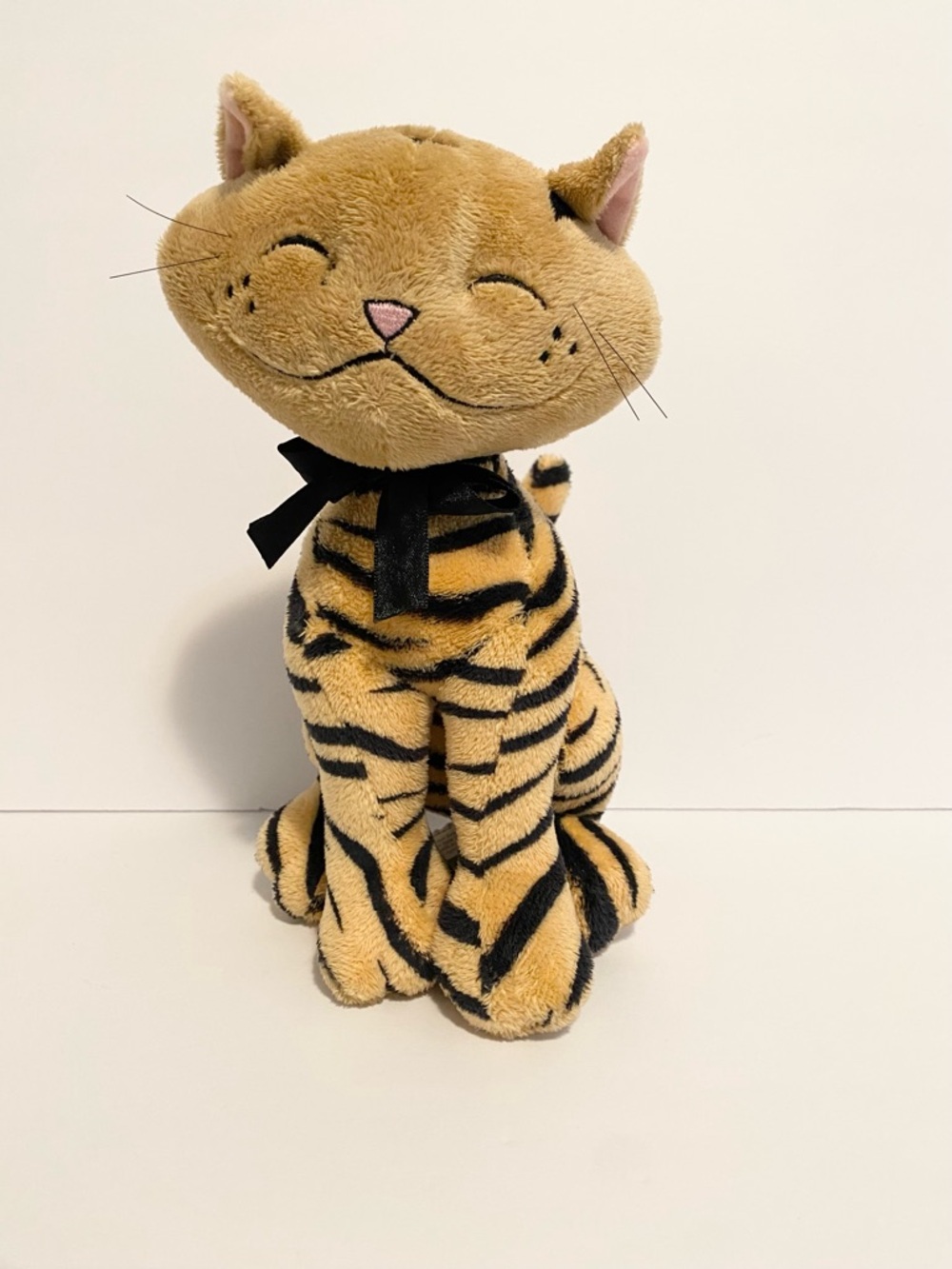 Russ Berrie Tabby Cat Smiling Plush Stuffed Animal AGGIE Tan w/ Black Stripes 9"